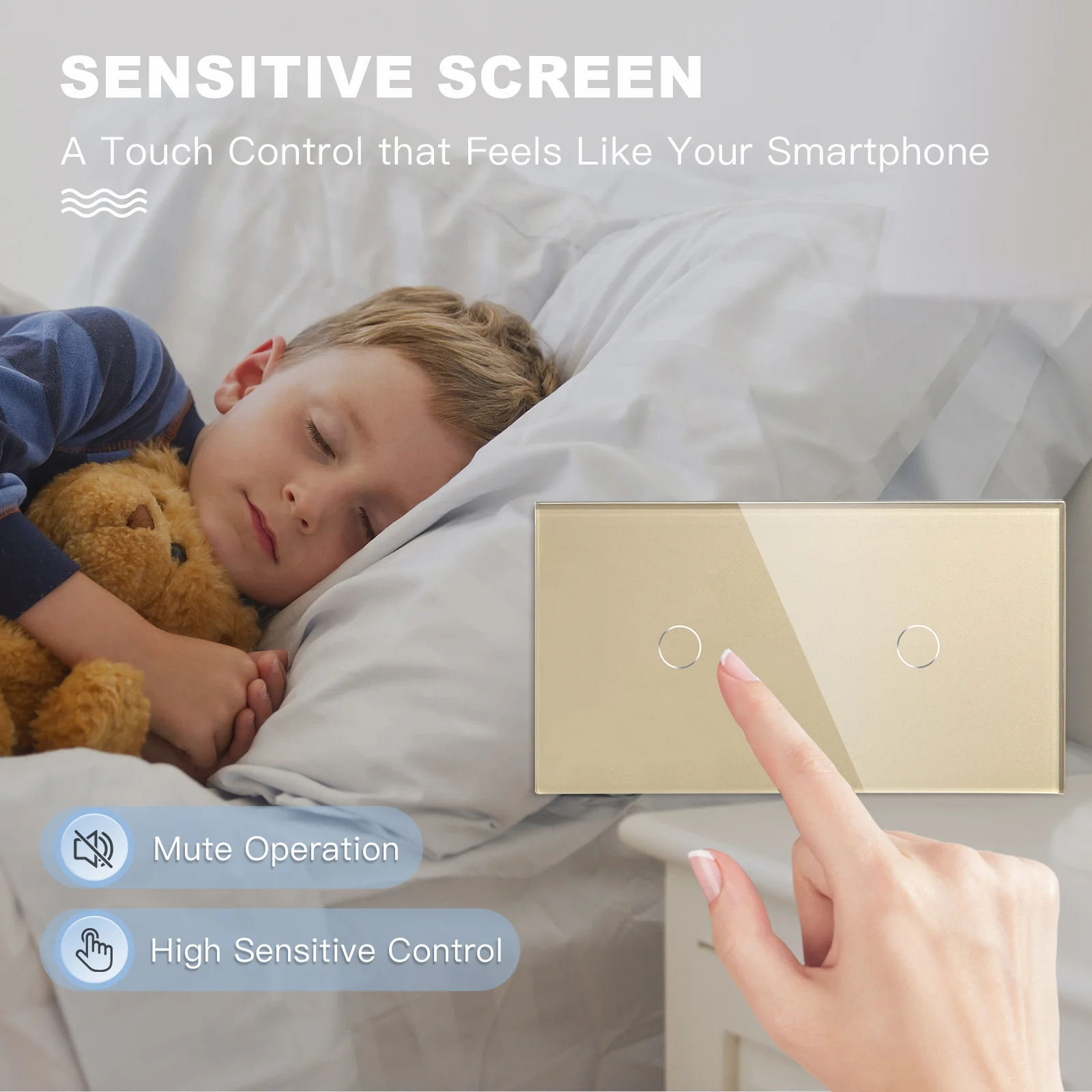 BSEED EU Standard 1/2/3Gang Touch Switches 1way Light Sensor Switch With USB Sockets Wall Sockets Type-C Ports Glass Panel