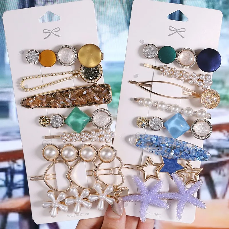 8pcs/5pcs/Set Colourful Inlay Rhinestone Hair Clip Fashiona Flower hair Accessories Hollow Out Starfish Metal Hair Pin