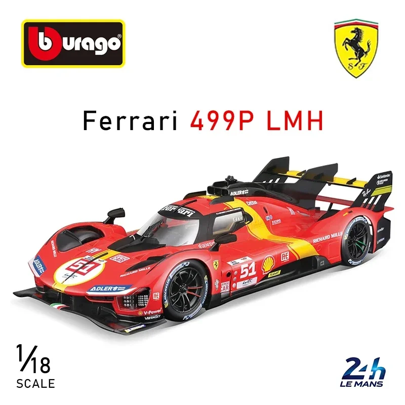 New Bburago 1:18 2023 Ferrari 499P LMH - Winner Le Mans #51 #50 Alloy Miniature Diecast Car Model Car Collectible Toy Kids Gift