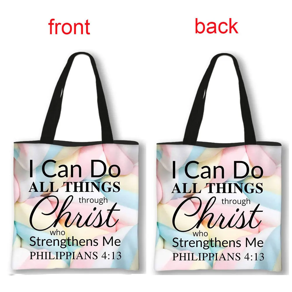 Christian Bible Verse Shoulder Bags He Will Sustain You Women Causal Totes Bags Ladies Handbags Large Capacity Shopping Bag Gift