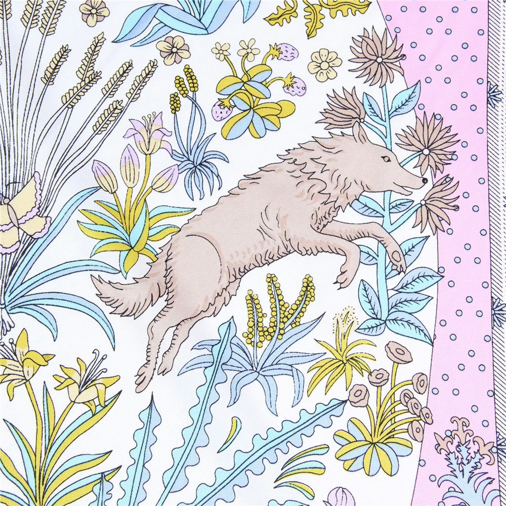 Manueller handgerollter Twill-Seidenschal für Damen, Konzertdruck, quadratische Schals, Wraps, Echarpes, gekräuselte Foulards, Femme, Bandana, Hijabs, 90 cm – Detail 15