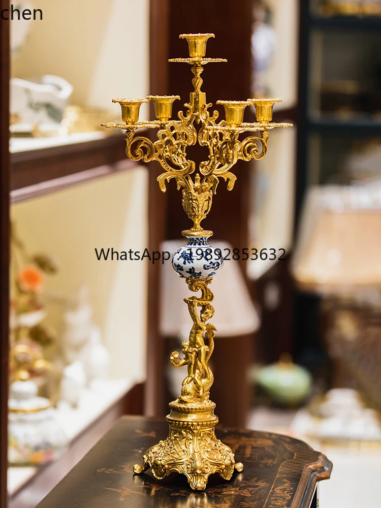 Retro Multi-Head Candle Holder Classical Romantic Candlelight Dining Table Side Cabinet Ornament Desktop Decoration Copper