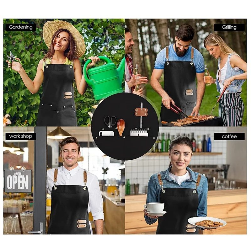 5X Chef Apron-Cross Back Apron For Men Women,Cooking Aprons With Adjustable Straps And Large Pockets(Black)