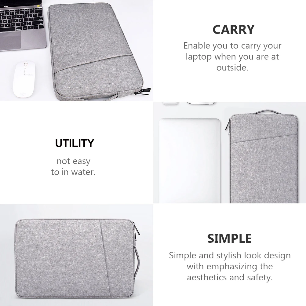 

1pc Lightweight Polyester Laptop Bag Notebook Storage Pouch Grey Tablet Protective Cover Office Business Travel School Classic