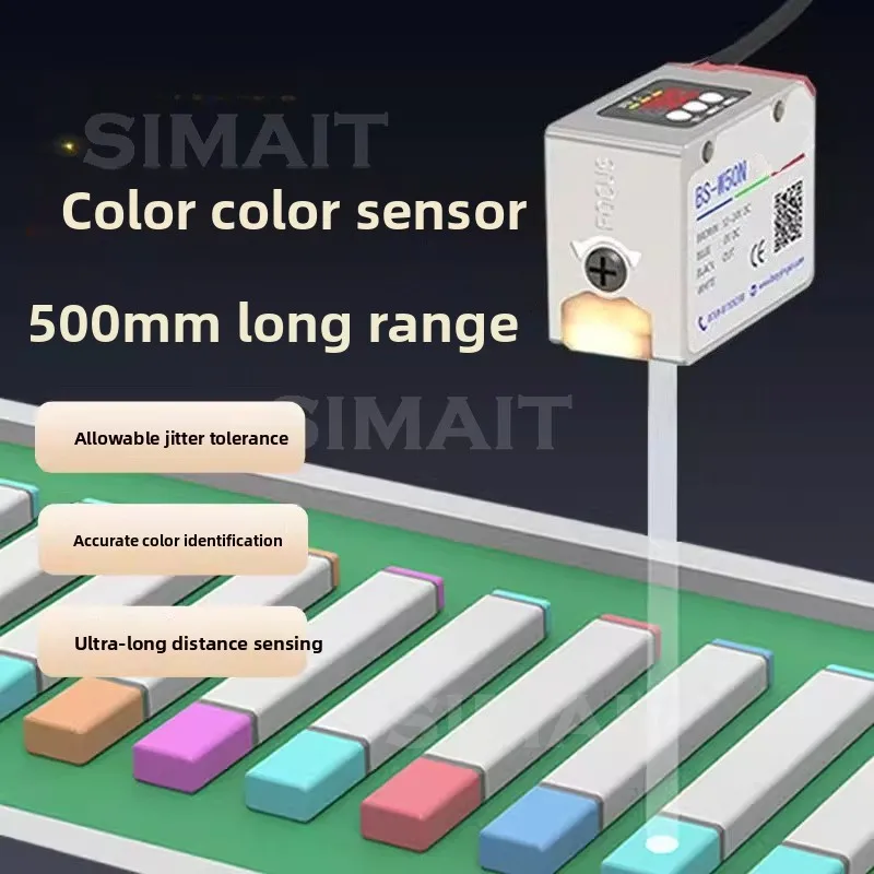 Color Recognition Sensor with RS485 | 500mm Range, Model BS-W50N | Programmable for Label & Object Detection