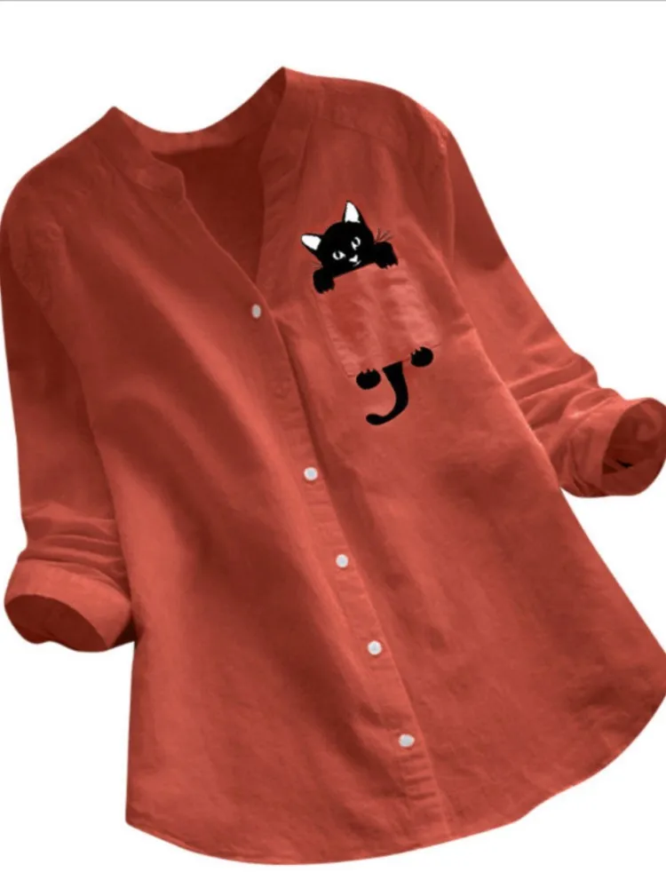 

Spring Autumn Fashion Cartoon Pattern Top Women's Leisure V-neck Single Breasted Cardigan Shirt Ladies Simple Style Blouses