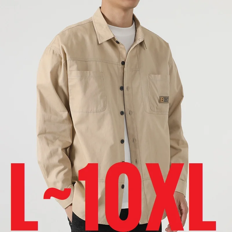 New 100 Cotton Shirts Man Long Sleeve Top Male Oversize Casual Big Size Loose Spring Outwear XJ378