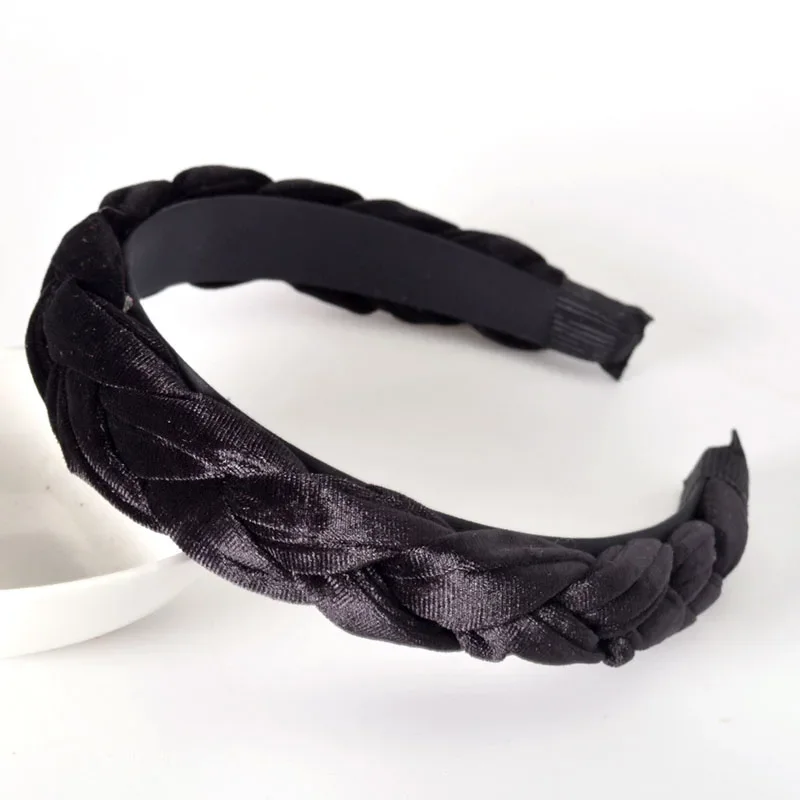 Bohemia Braid Velvet Headband Plain Design Twist Wide Hairbands Girls Hair Hoop Accessories Women\'s Solid Winter Head Band