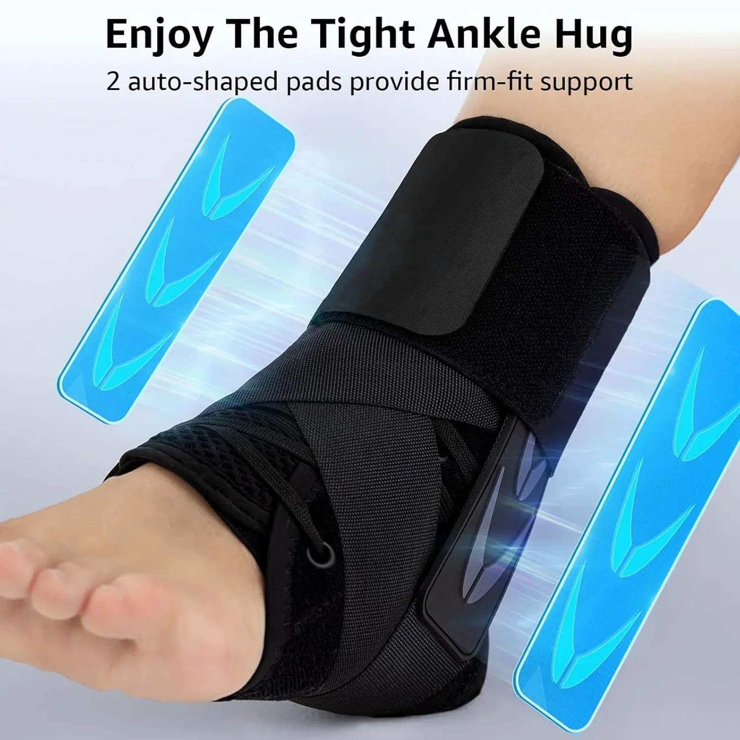 Sports 360° Adjustable Ankle Brace Removable Side Stays Breathable Lace-Up Stabilizer for Gym & Running Sprain Foot Protector
