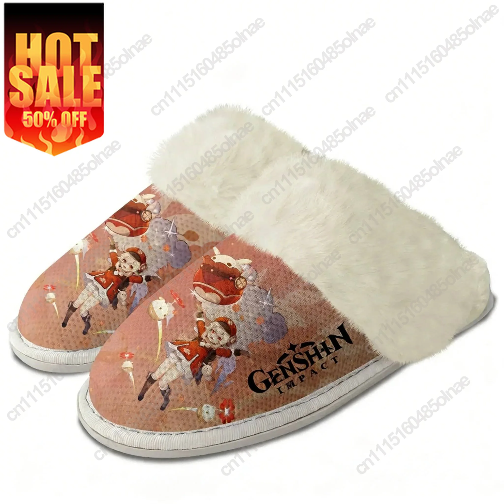 Genshin Klee Warm Shoes Man Women Home Plush Comfortable Slipper Cotton Bedroom Tailor-Made Thermal Light Slippers