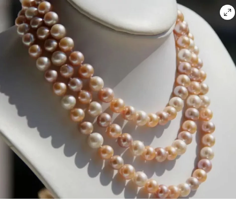 Natural 3-Row Pearl AAA 8-9mm Natural SouthSea Multicolor Pearl Necklace14k 18*19*20inch