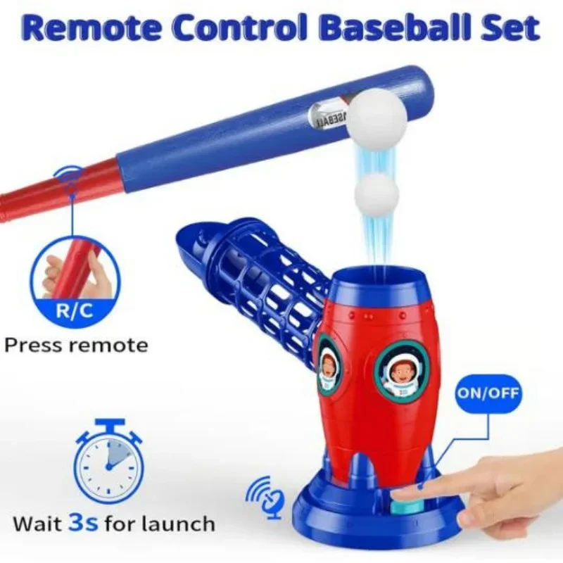 Multiplayer Kids Baseball Toy Set Electric Pitching Machine with Bat & Balls Space Themed Sport Exercise Game for Toddlers 3+ Ag