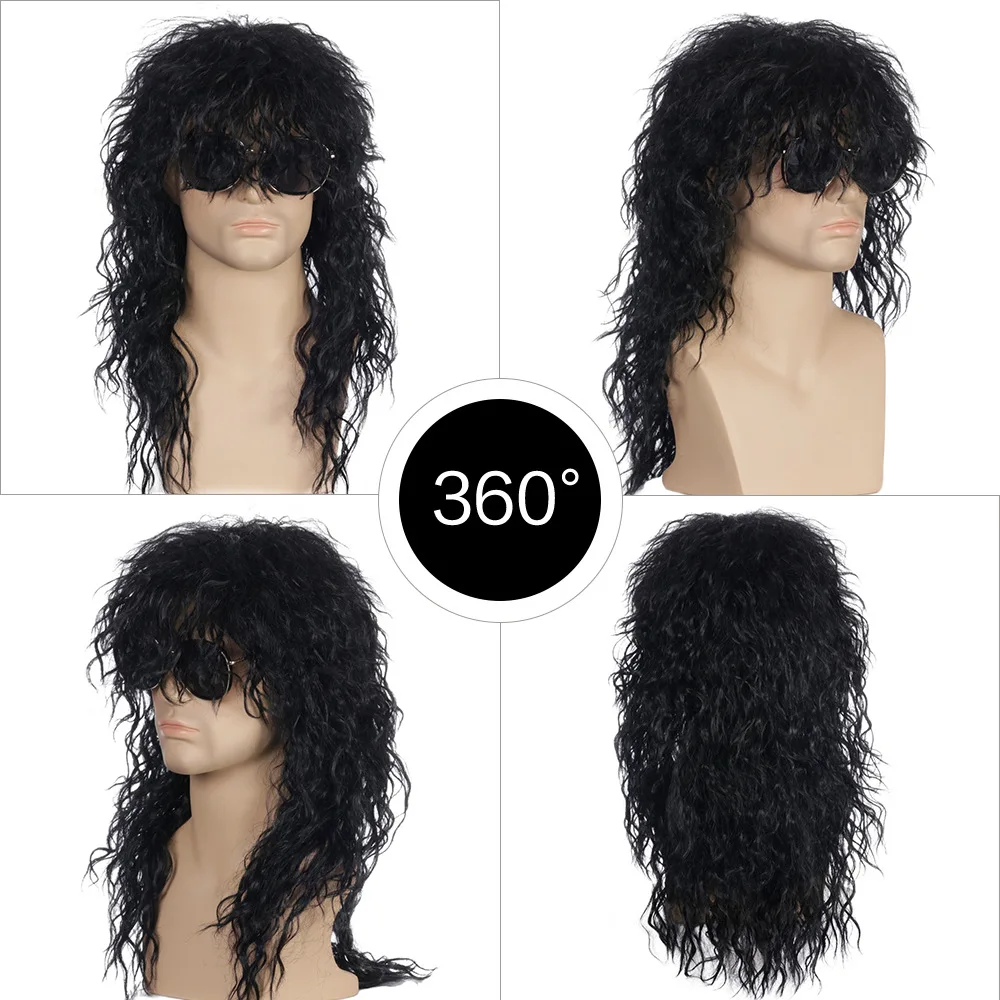 Synthetic Long Wavy Wig for Men Rock Heavy Metal Party Halloween Cosplay Costume Heat Resistant Fiber Hair