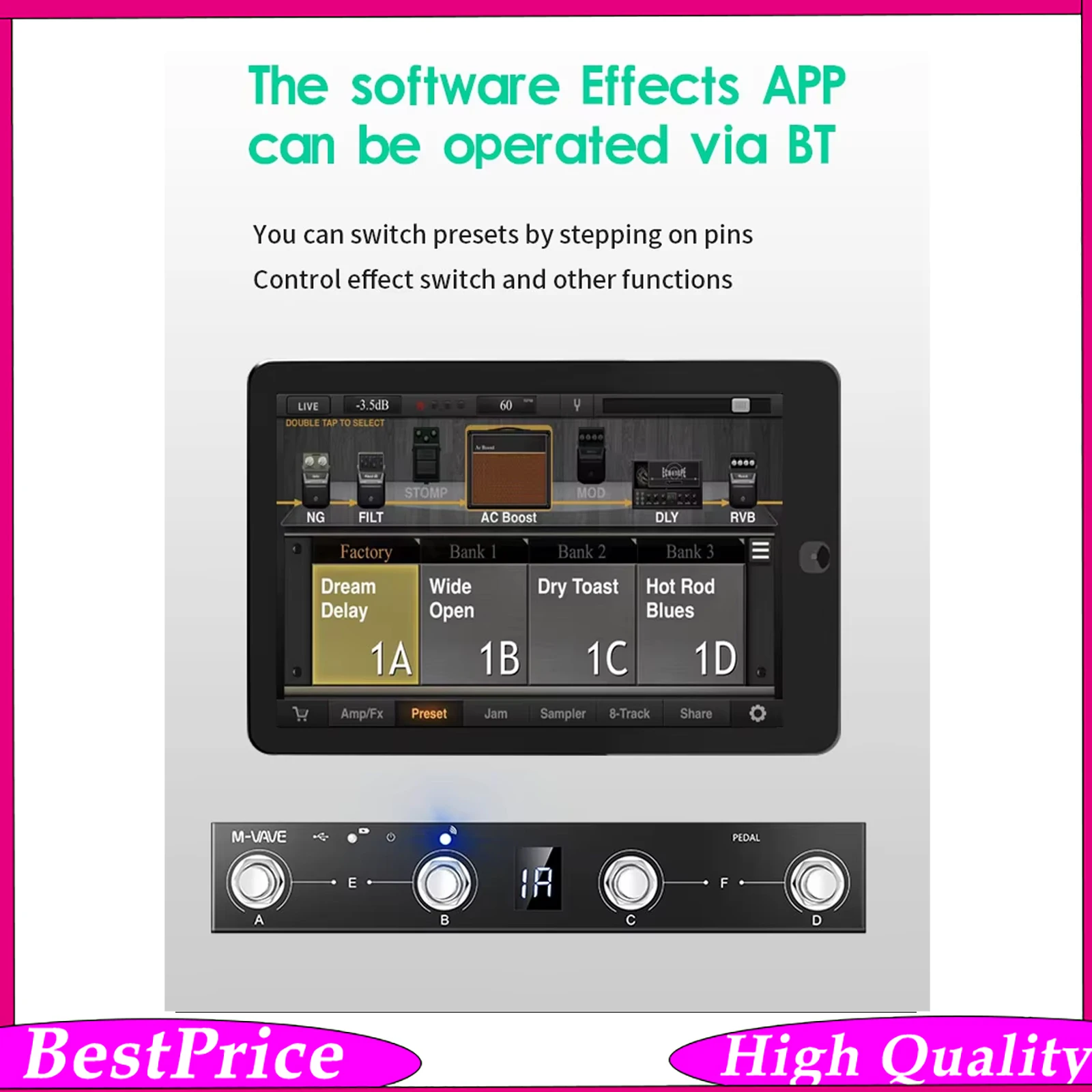 M-VAVE Chocolate MIDI Controller BT Rechargeable 4 Buttons MIDI Controller Pedal APP Control with Wireless Transmission System