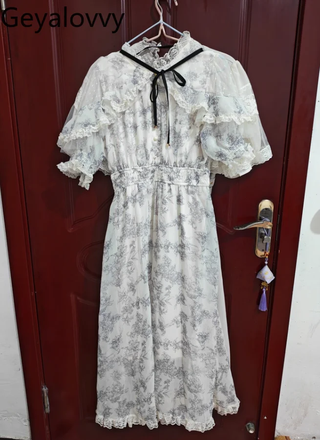 

Rojita, повседневное платье с короткими рукавами и кружевными краями в японском стиле, средние и длинные элегантные платья с принтом для женщин