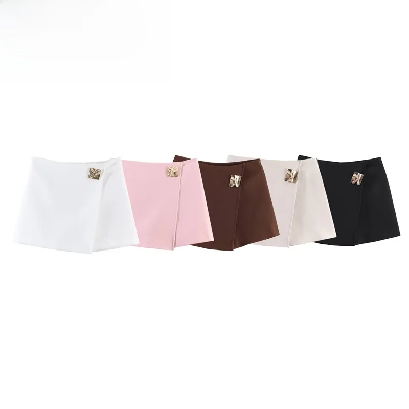 New Women's Asymmetric Patchwork Skirt Pants Fashionable Versatile 2026 Spring Short Polyester Fiber Cross-Border Style