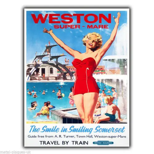 Weston-super-Mare Somerset - Placa de metal con publicidad retro vintage, cartel de aluminio