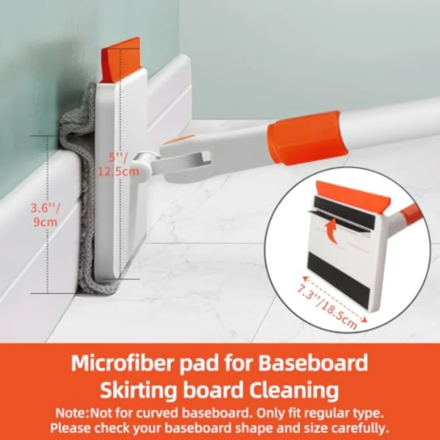 Baseboard Cleaner Tool with Handle, Extendable Long Handle Baseboard Cleaning Duster with Reusable Pads for Floorboard, Ceiling