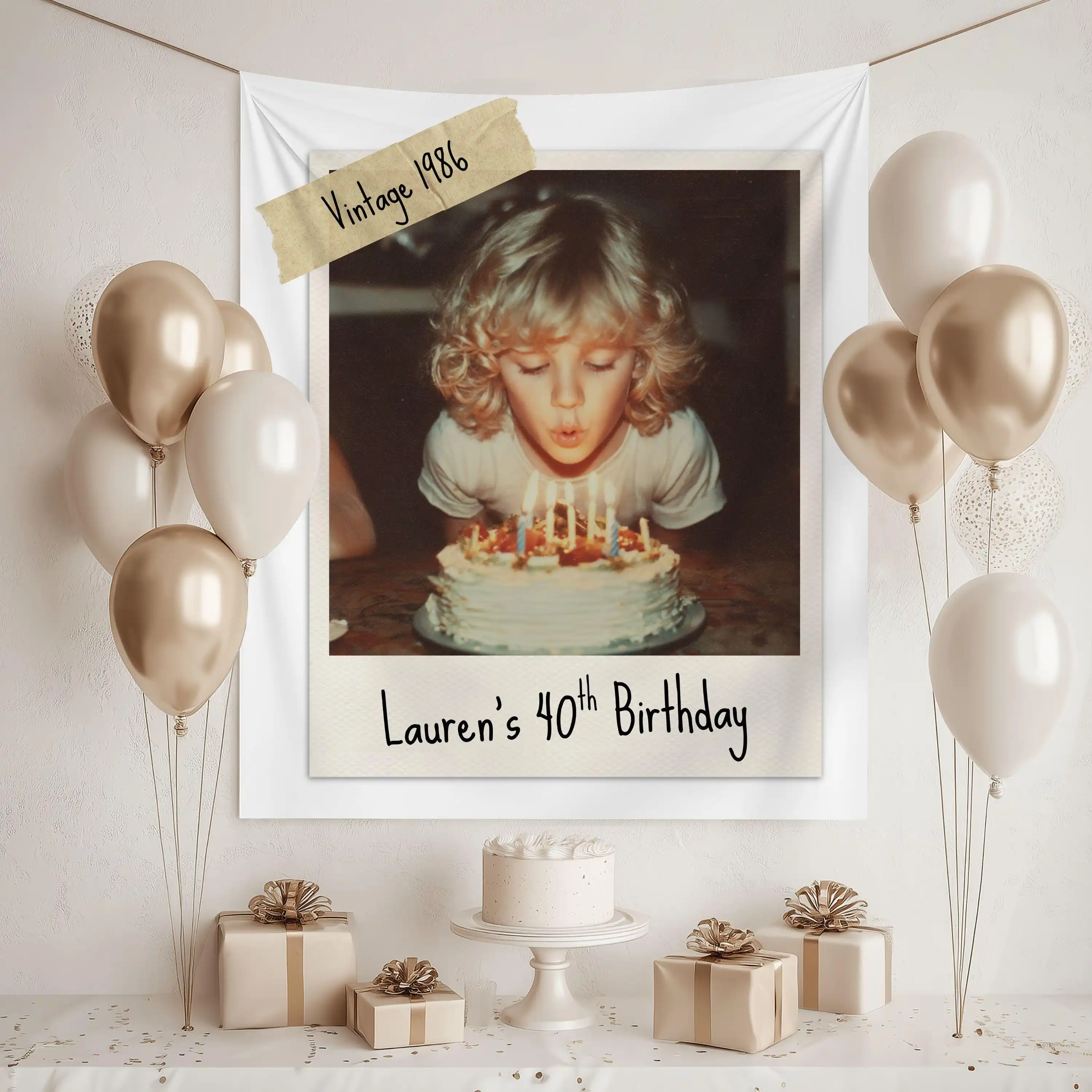 40th Birthday Sign, Custom Photo Party Banner, Vintage Birthday Backdrop, Welcome Sign for Men Women, Funny Birthday Decorations