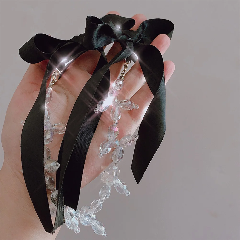 

Large Hair Bow Clip Barrette Dangle Crystal Chain Headpiece for Special Occasions Wedding Hair Bowknot Bow Barrette