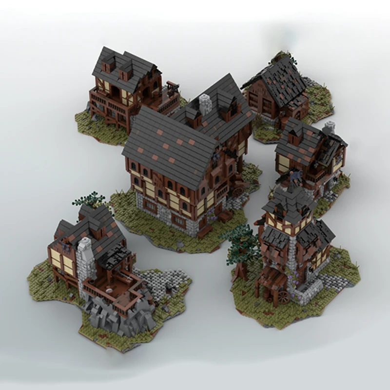 15192PCS MOC Custom Modular Medieval Village Architecture Building Blocks Model Assembly Children Festival Gift