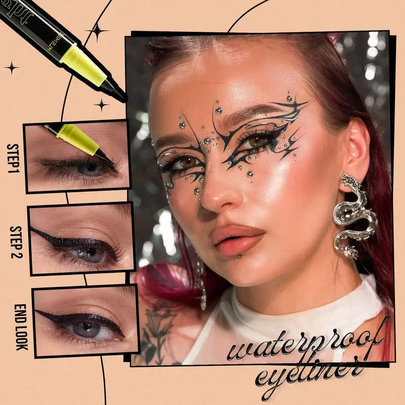 MLSMILE مقاوم للماء أسود أبيض فضي سريع الجفاف مقاوم للتلطخ السائل كحل القلم ماكياج 4 قطعة مجموعة 2025 جديد