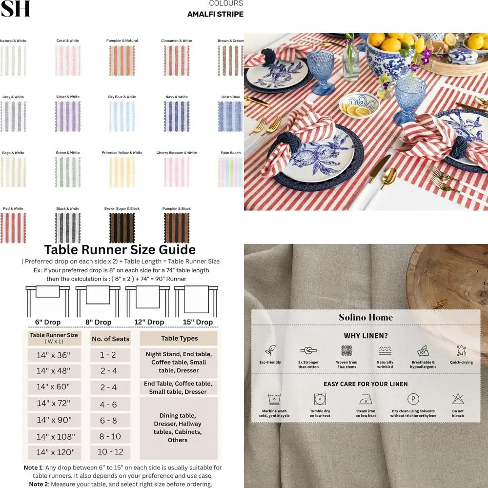 

Amalfi Stripe Pure Linen Table Runner, 14x144 Inches, Red & White for Holiday Dining
