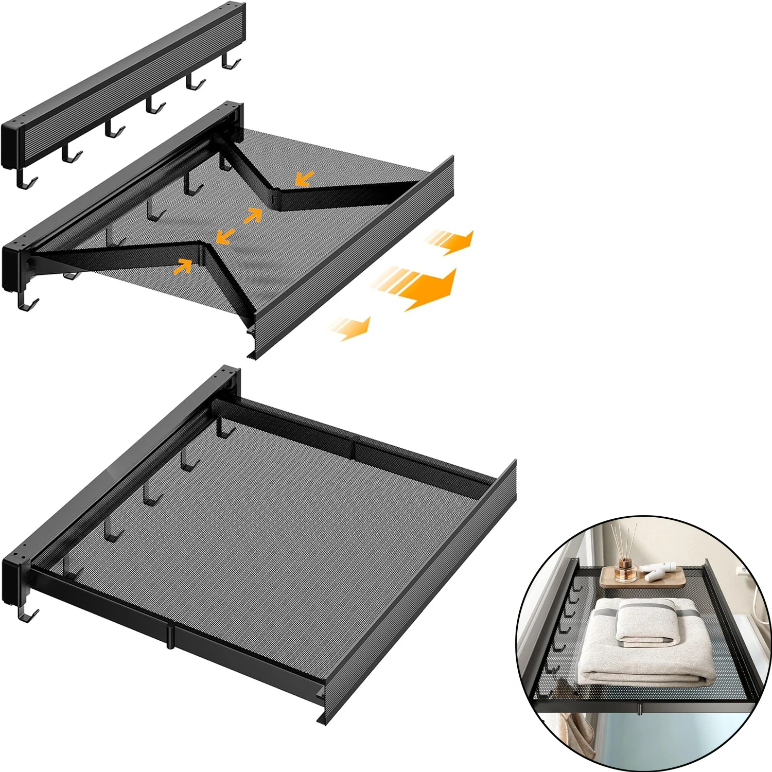 

Retractable Wall-Mounted Drying Rack Hidden Bathroom Storage Rack with Hook, Space-saving,Dry Underwear, Socks, Rag Dolls