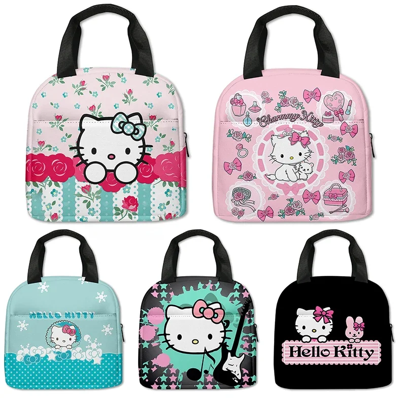 Sanrio Hello Kitty Kuromi Elementary School Students Junior High Cartoon Cute Lunch Bag Large Capacit Portable KT Bento Bag