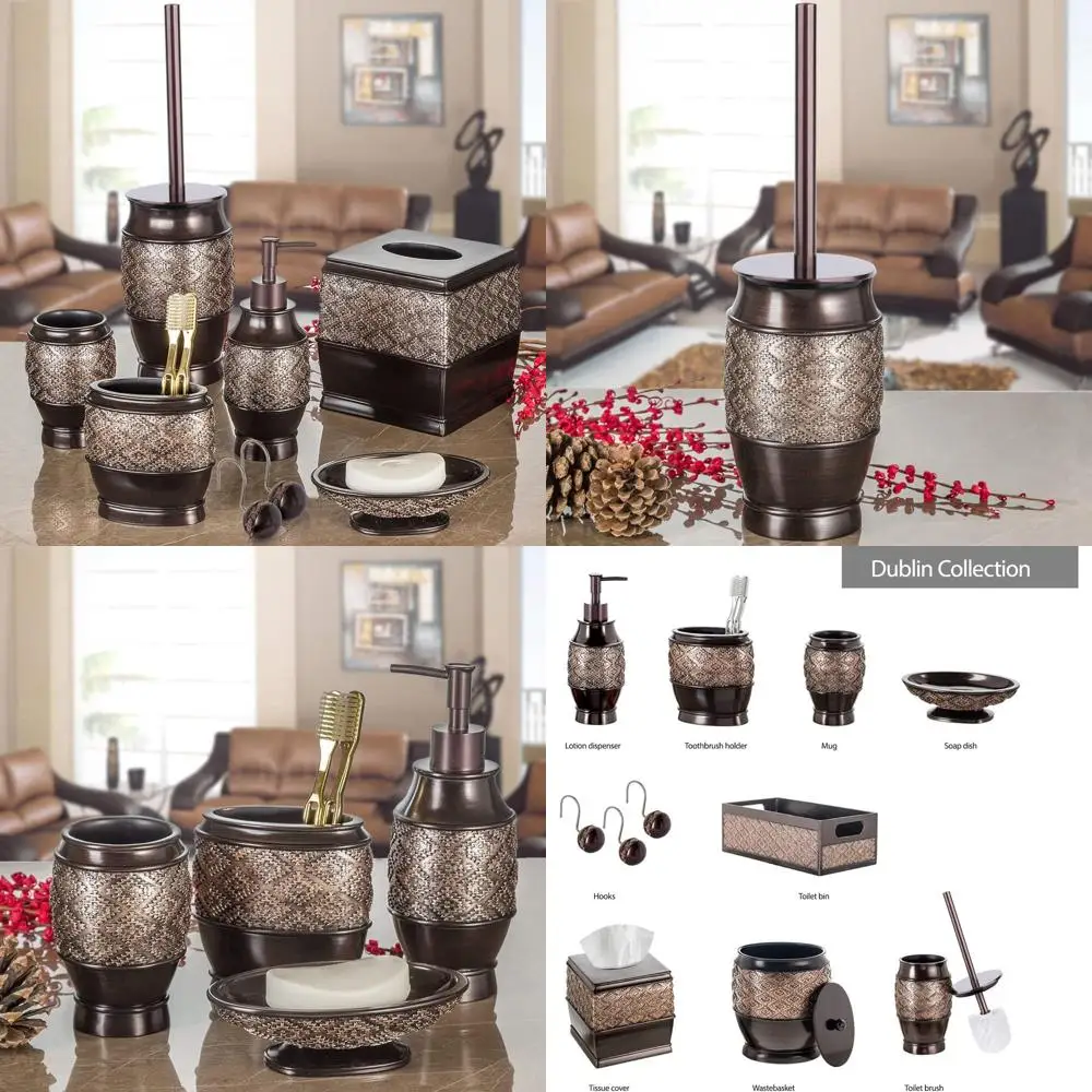 

6-Piece Dublin Brown Bathroom Accessory Set: Toilet Brush, Tissue Holder, Soap Dispenser, Dish, Tumbler, Toothbrush Stand