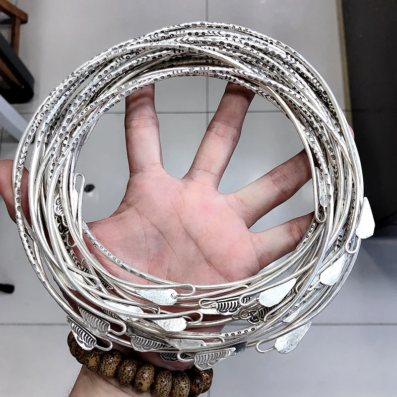 

45CM Totem Patterns Thai Silver Ethnic Chokers Necklaces for Women 925 Sterling Silver Leaf Necklace NO Pendants Vintage Jewelry
