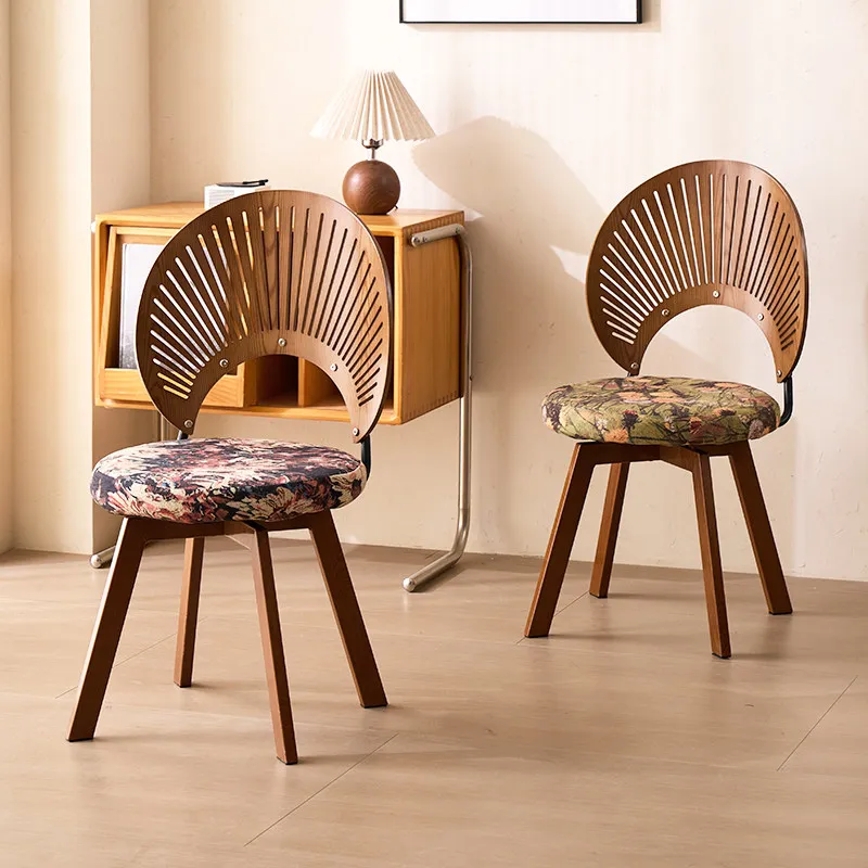 Ergonomic Shell Backrest 360° Rotating Chair Home Dining Table Study Computer Stool Vanity Seat Leisure Bedroom Living Use