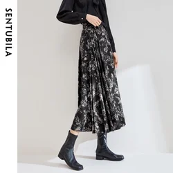 SENTUBILA Pleated Skirt Women's 2024 Autumn Straight New Chinese Style Print High Waist Elegant Women Long Skirt Q43Q58093X