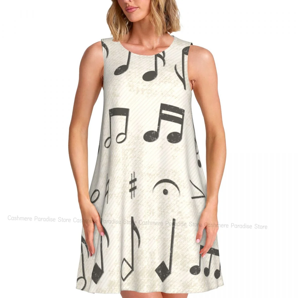 Robes d'été pour femmes, t-shirt de plage, sans manches, Note de musique, décontracté, ample, débardeur, 2025