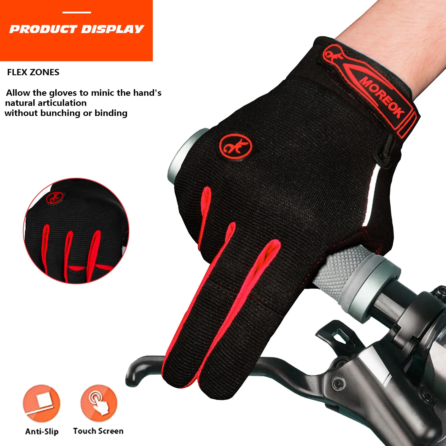 MOREOK Cycling Gloves Full Finger Bike Gloves 5MM Liquid Gel Pad Anti-Slip Shock-Absorbing Touchscreen Bicycle Gloves Men Women