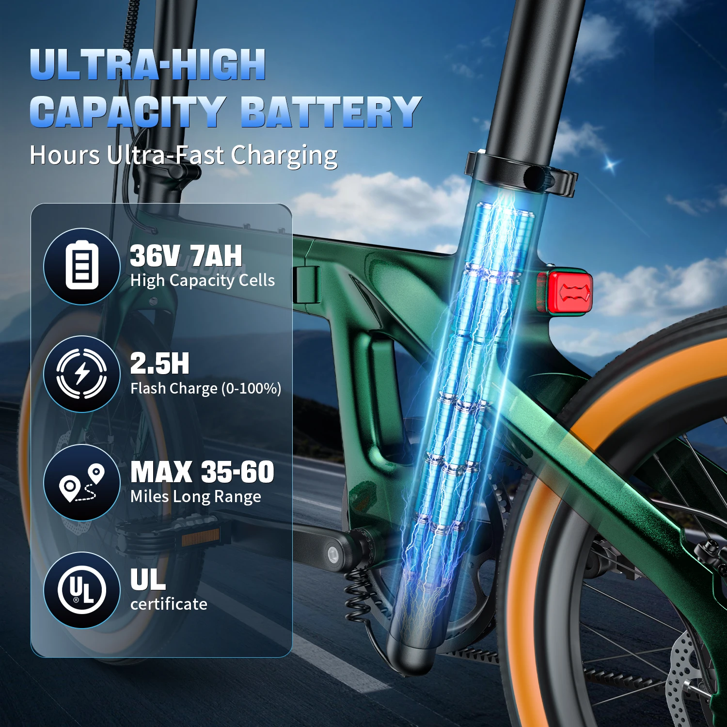 PULUMA PT20 Carbonfaser-Elektrofahrrad 350W Motor 36V7AH Hochleistungsakku 20X2,0 Zoll Reifen Hydraulische Bremsen Faltbares E-Bike – Detail 1