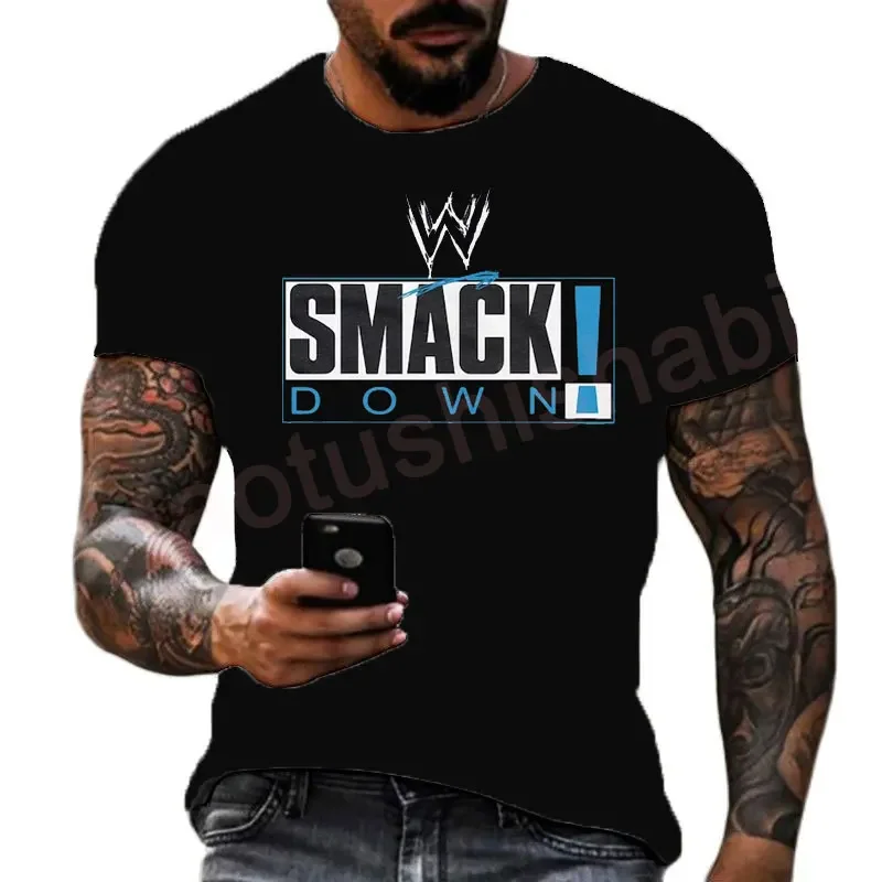 2023 Summer Men's 3D Printing Famous Wrestling Competition Royal SmackDown Draft T-shirt Children's Street Sports Top