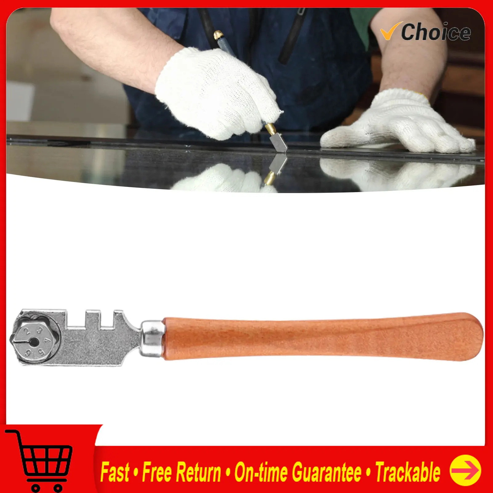 130MM Professional Six Wheel Glass Cutter Craft Cutting Kit Tool with Wooden Handle Wheel Glass Cutting Six Wheel Glass Cutter