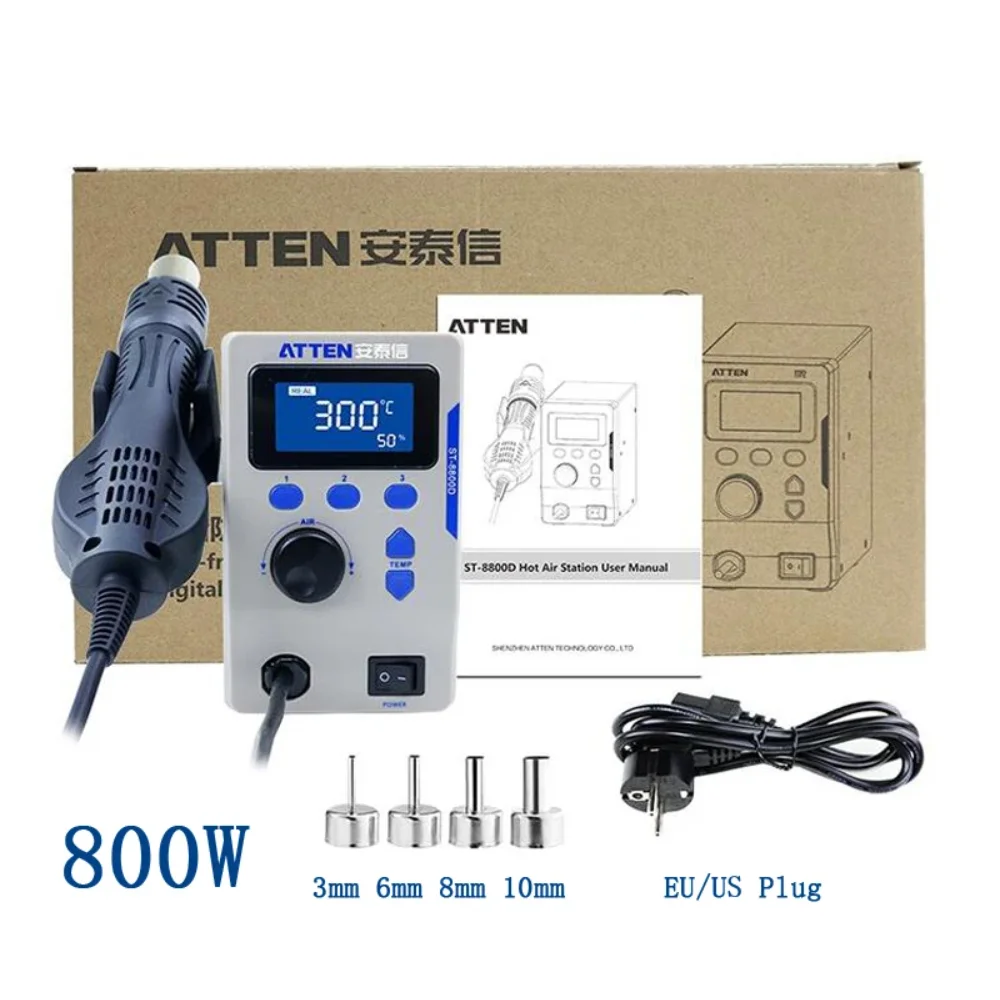 800W Hot Air Gun ATTEN ST-8800D  Digital Display BGA Rework Station Air Volume Anti-Static Repair Desoldering Station 110V /220V