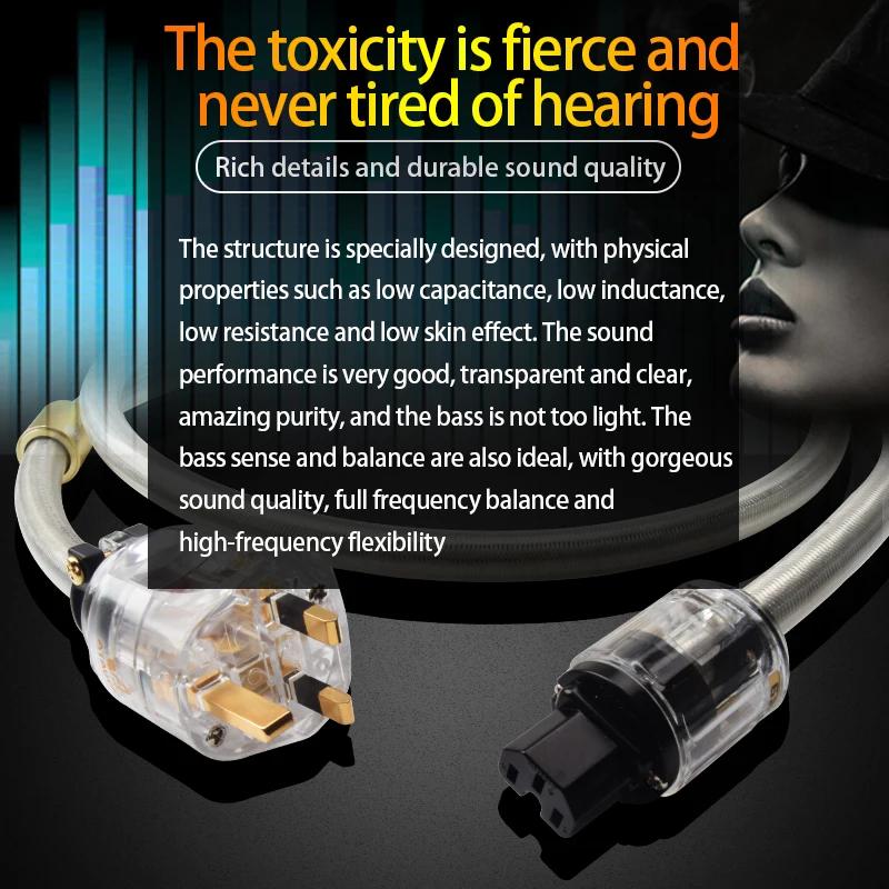 ATAUDIO HiFi Silver and Copper Power Cable High Quality Powr Cord UK Plug for Amplifier CD Player Power Cable Audio