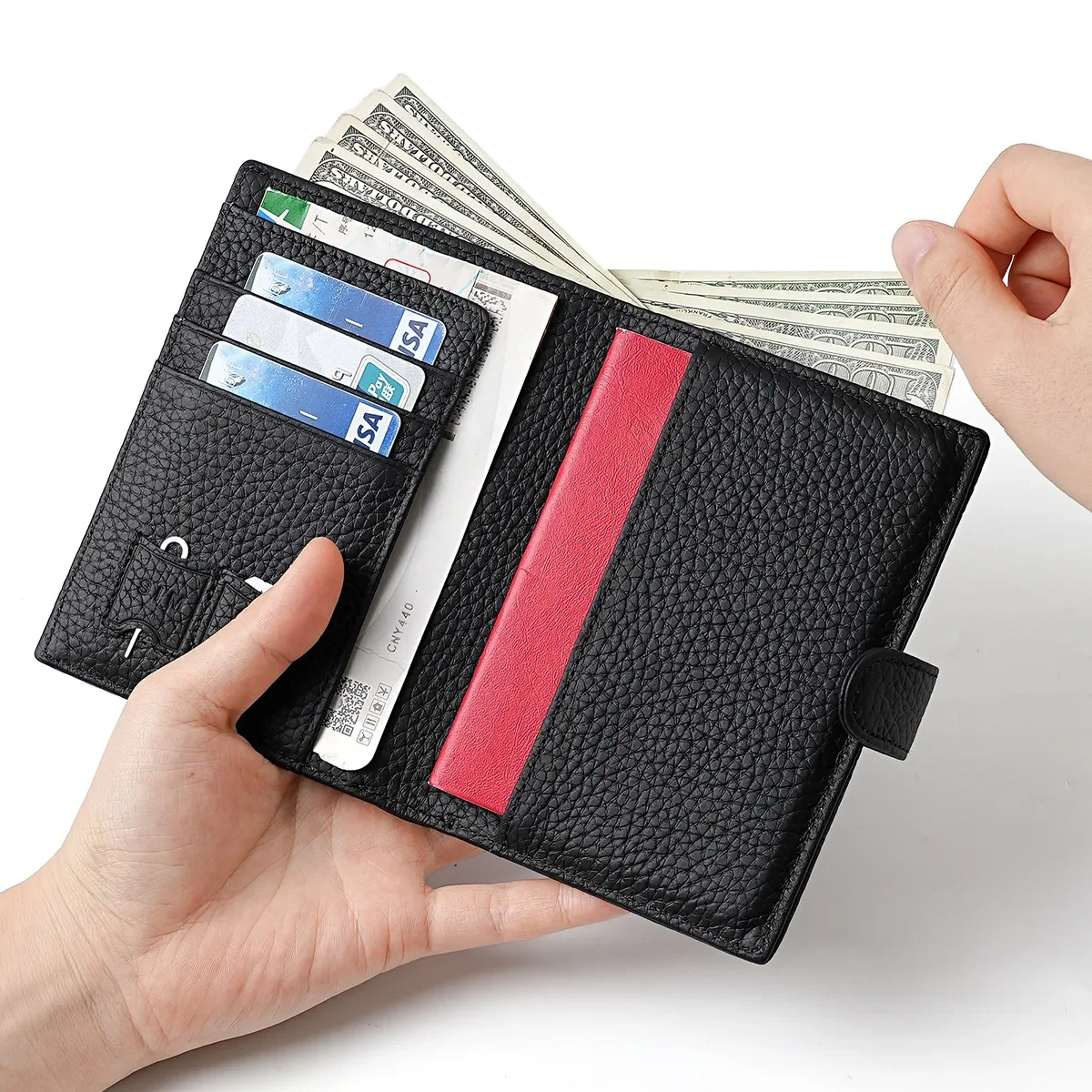 حامل جواز السفر للرجال RFID Slim Women محفظة سفر جلدية مدمجة مع فتحة بطاقة SIM وسحاب للعملات المعدنية وجيب غطاء جواز السفر