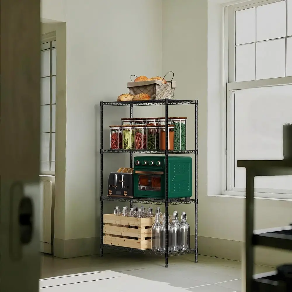 4-stöckiges Metallregal mit Rollen, schwarz, für Garage, Küche, Badezimmer, Wäscherei – 13,7 x 29,5 x 47,2