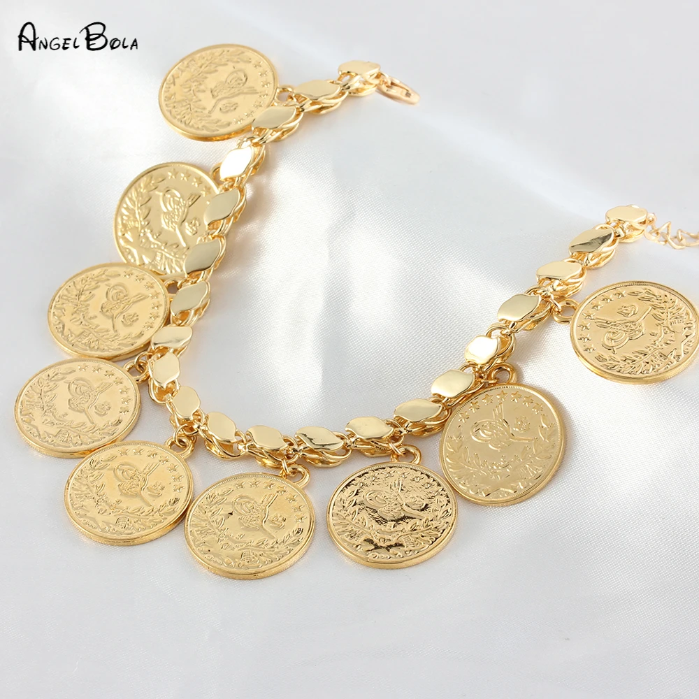 New Round Türkiye Printed Coin Pendant Charming Wish Chain Women High-quality Bracelet Jewelry Wholesale