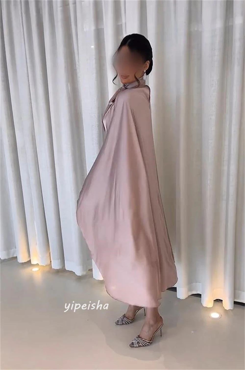 Customized Jiayigong  Chiffon Draped Ruffles Birthday A-line High Collar Bespoke Occasion Gown Midi Dresses