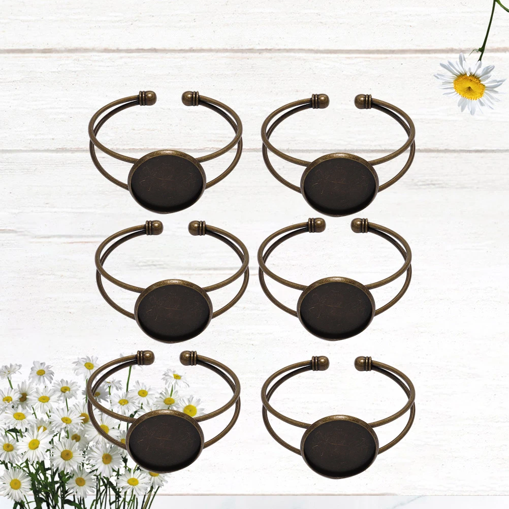 

6 Pcs Vintage Jewelry Gem Bracelet Bottom Holder Charms Bulk Copper with Bezel Plate Hemming Bracket Bangle Making Braclet