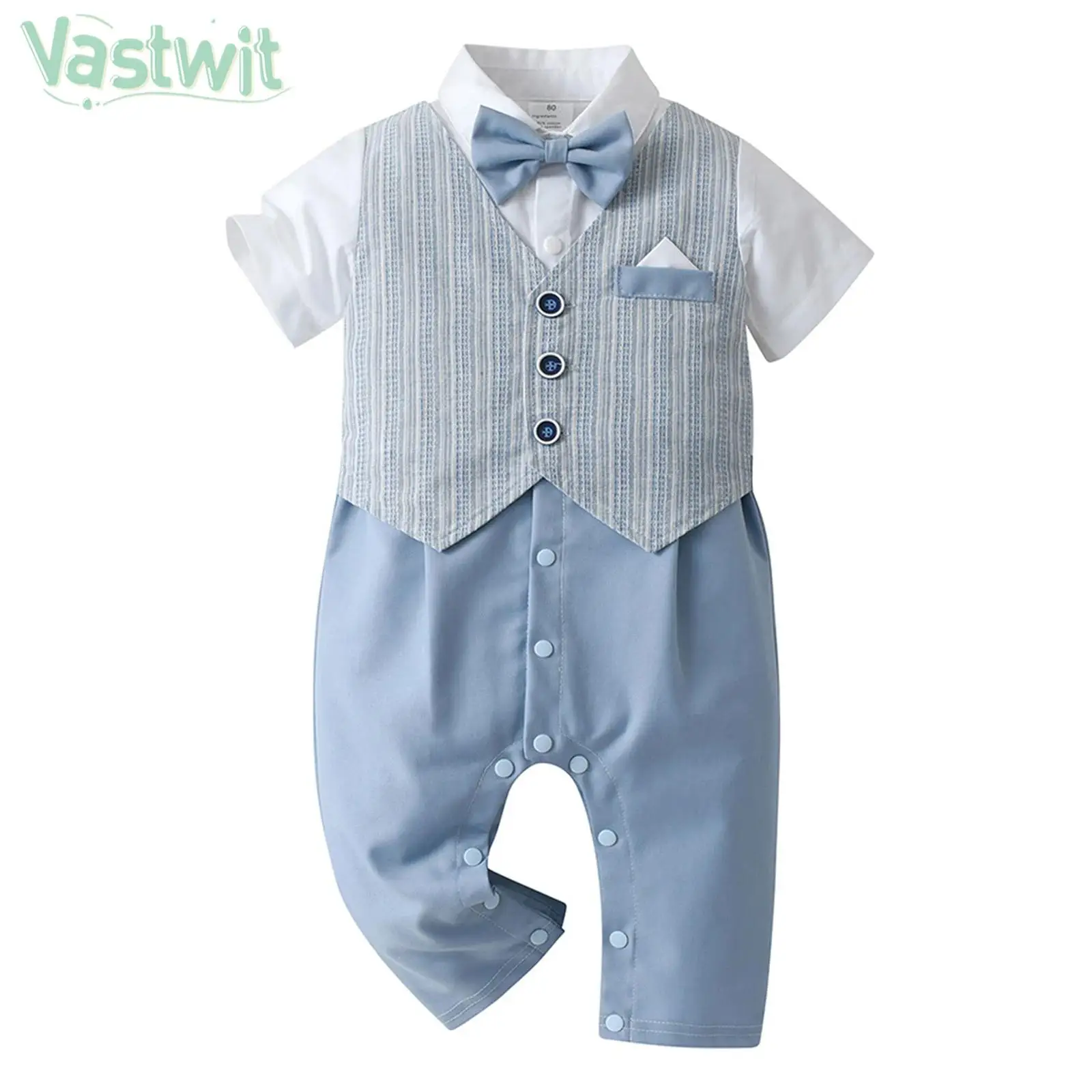 

Baby Boys Summer Casual Gentleman Romper Birthday Wedding Party Clothes Short Sleeve Bow Knot Fake Waistcoat Shirt Jumpsuit