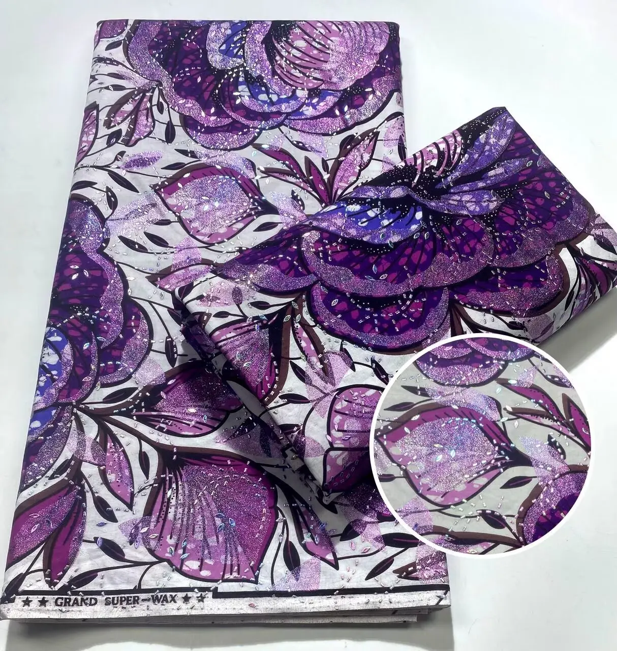 

Gold Printing African Wax Fabric With Crystal Strips Ghana Tissu 6 yards 100% Cotton Wax Sewing Dress Craft DIY