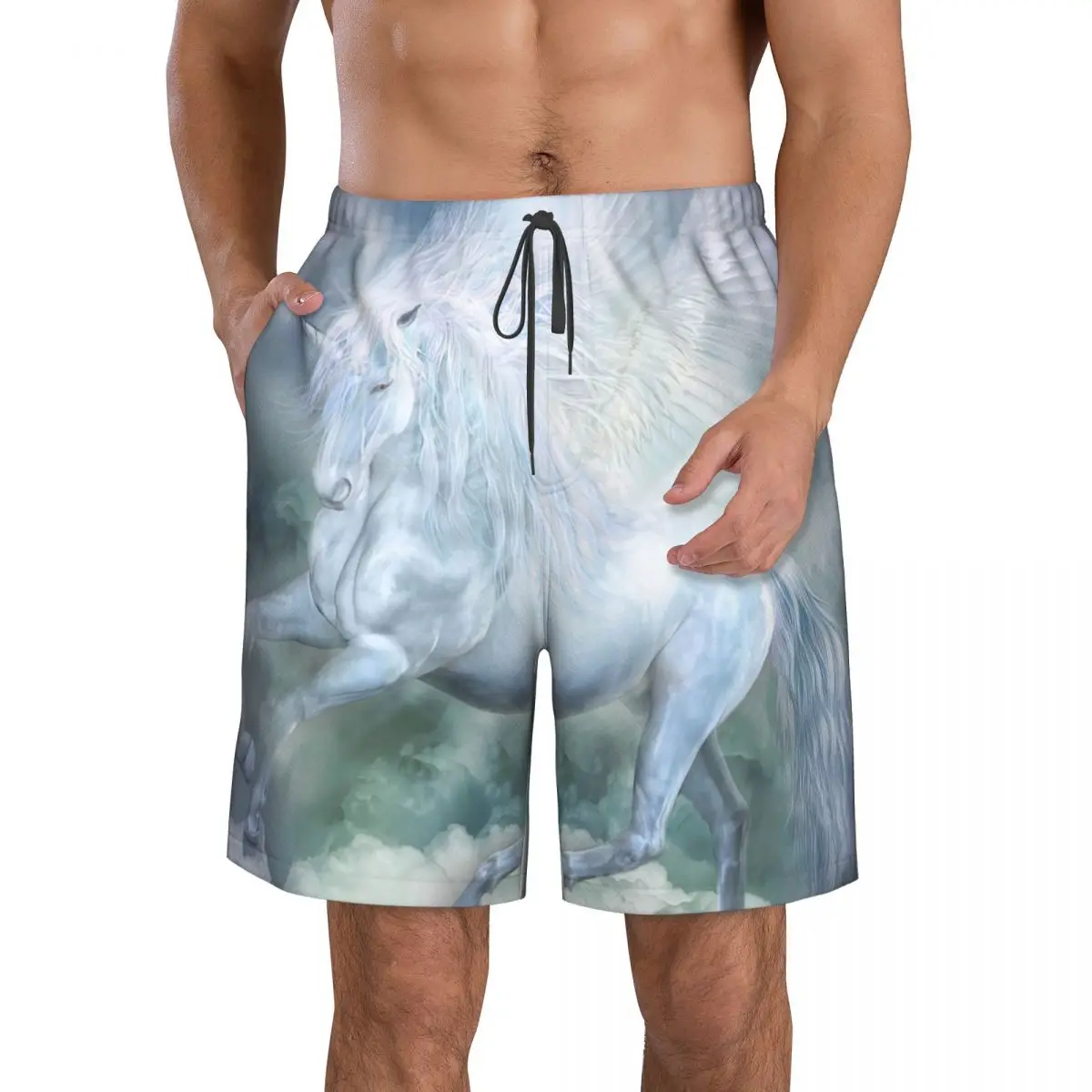 Unicorn Cloud Dancer Men's Beach Shorts Fitness Quick-drying Swimsuit Funny Street Fun 3D Shorts