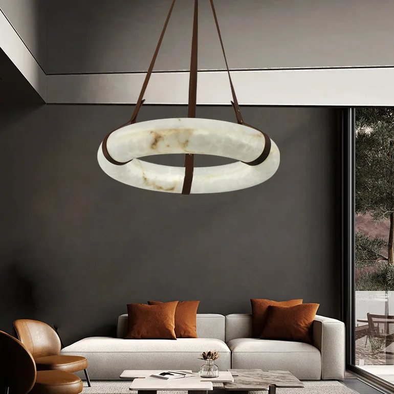 Modern Minimalist Imitation Marble Living Room Dining Room Pendant Light Creative Circle Circular Ring Resin Hotel Bar Lighting