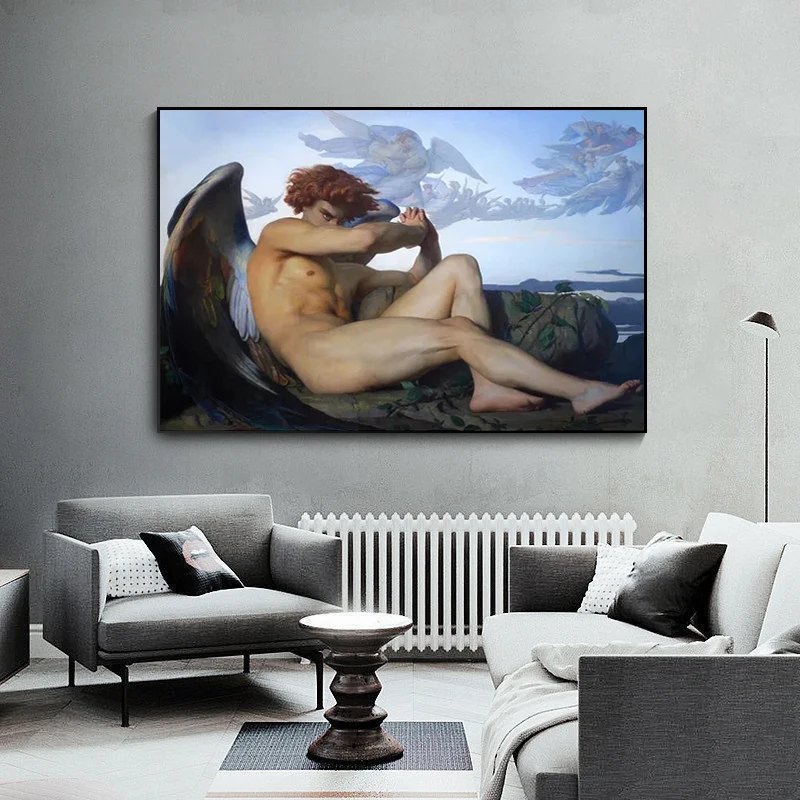 Vintage Fallen Angel Alexandre Poster Cabanel Painting on Canvas Christianity Religious Archangel Angels Wall Home Decor Cuadros